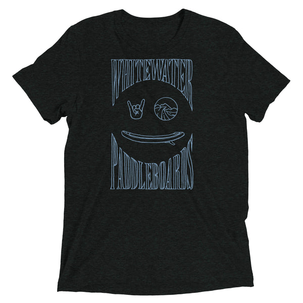 Hala Rocker Smiley T-Shirt in charcoal black triblend, unisex short sleeve front view